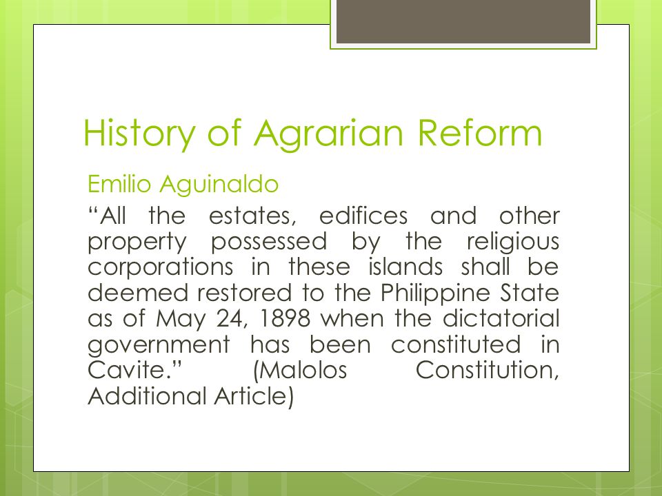 Status of agrarian reform